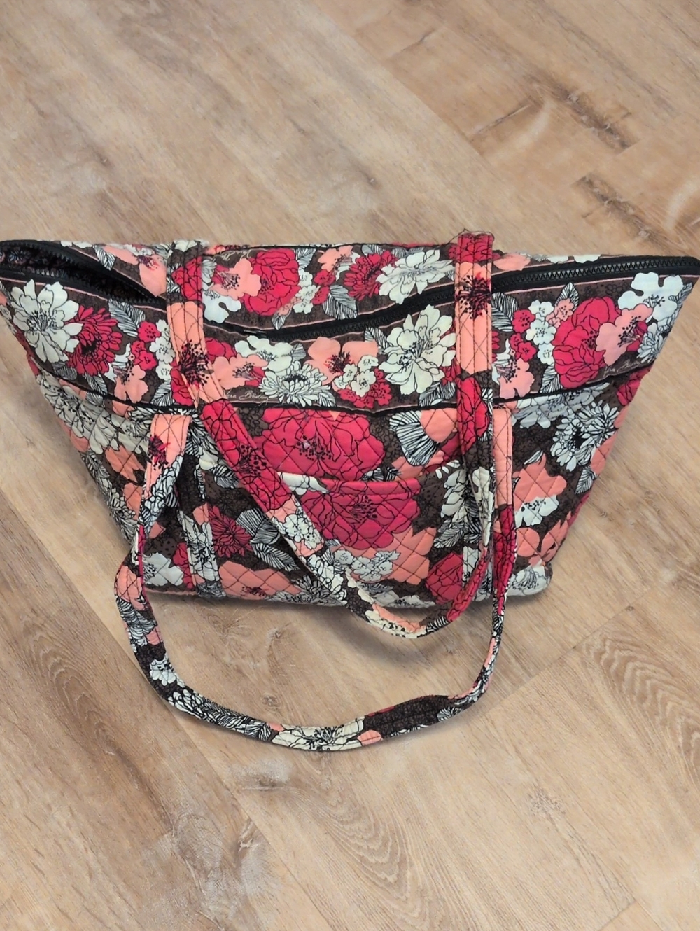 Vera Bradley Quilted Floral Tote Bag in Coral, Pink,& Black With Wristlet Wallet